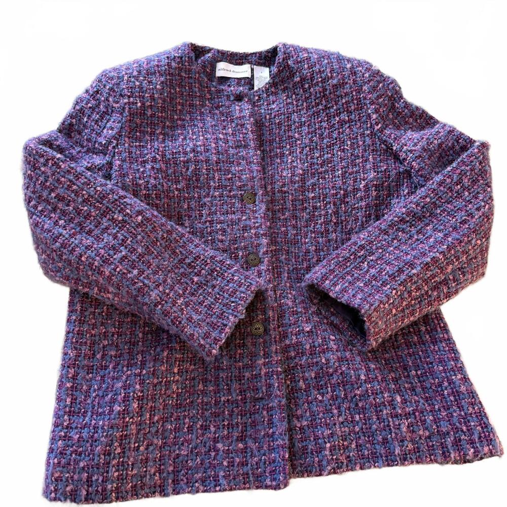 Alfred‎ Dunner SZ 8 Purple Tweed Single Breasted Blazer Vintage Y2K Quiet Luxury